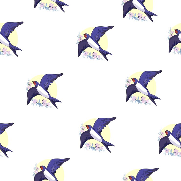 Vector swallow bird seamless pattern