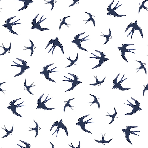 Swallow bird vector seamless pattern