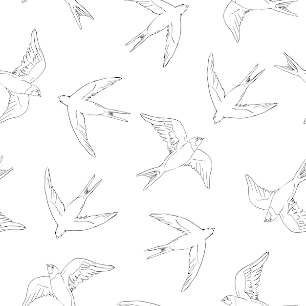 Swallow illustration seamless doodle pattern