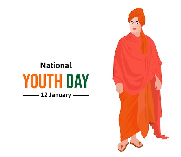Swami vivekanand giornata nazionale della gioventù 12 gennaio disegno vettoriale