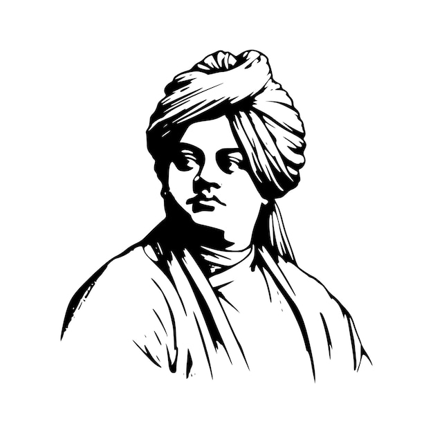 Swami Vivekananda outline drawing illustration
