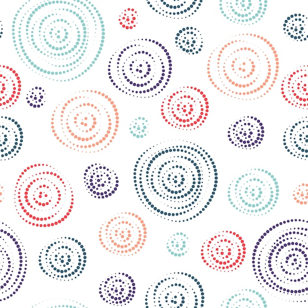 Vector swamless pattern colorful dotted rings abstract geometric background from circles of different sizes