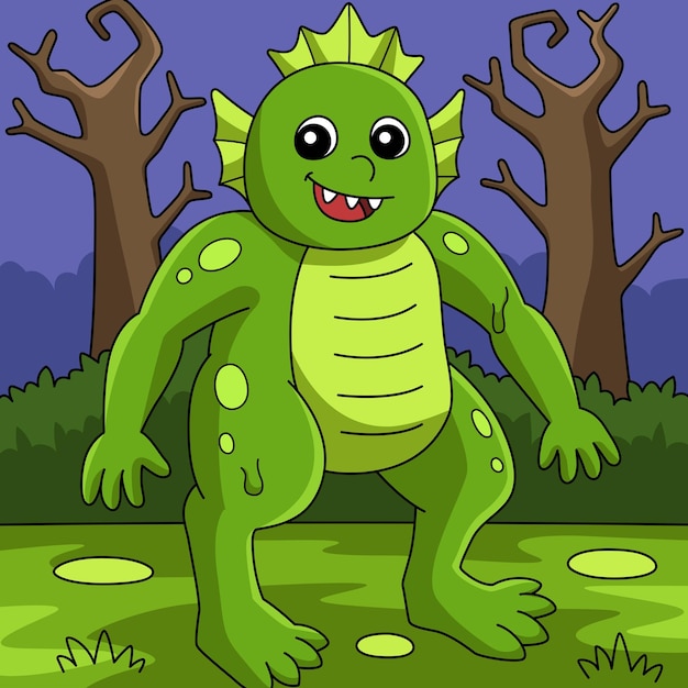 Swamp Monster Halloween Colored Illustration