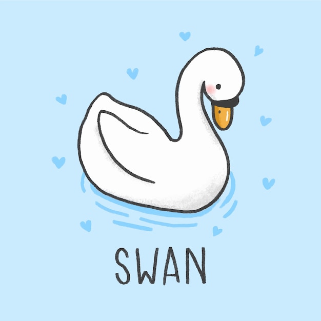 Swan cartoon hand getrokken stijl