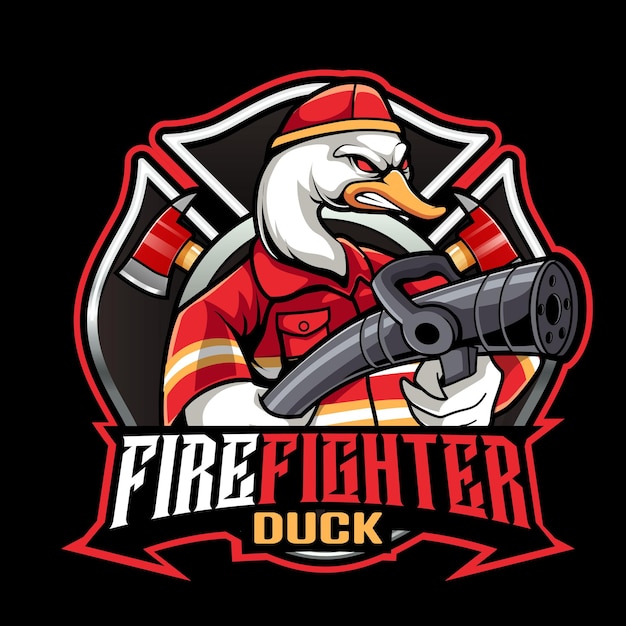 Swan firefighter mascot logo fire department badge vector illustration