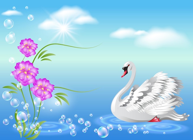 Vector swan and flowers