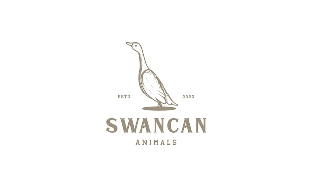 Swan or goose engraved vintage logo vector illustration design