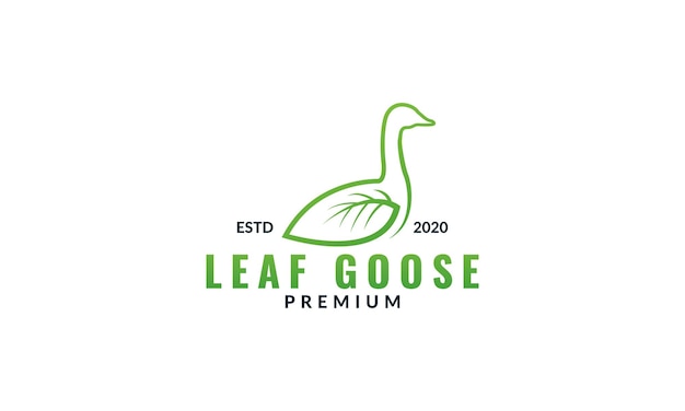 Swan or goose with leaf green wing line logo design