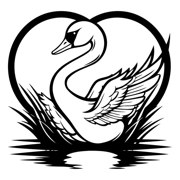 Vector swan in the heart shape on the water vector illustration