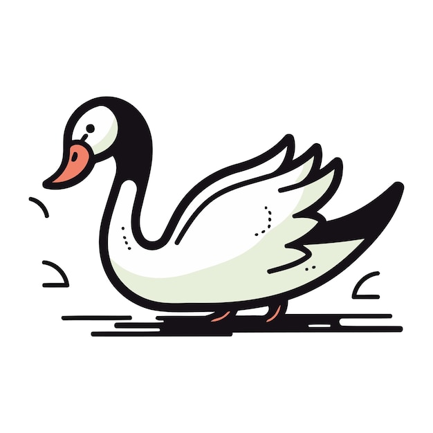 Swan isolated on white background Vector illustration in cartoon style