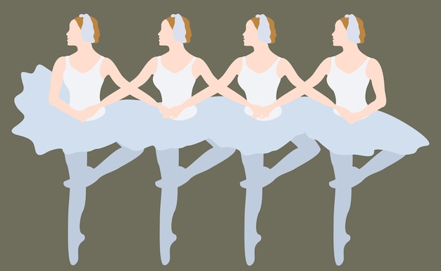 Swan lake ballet. Dance of little swans. Vector illustration.