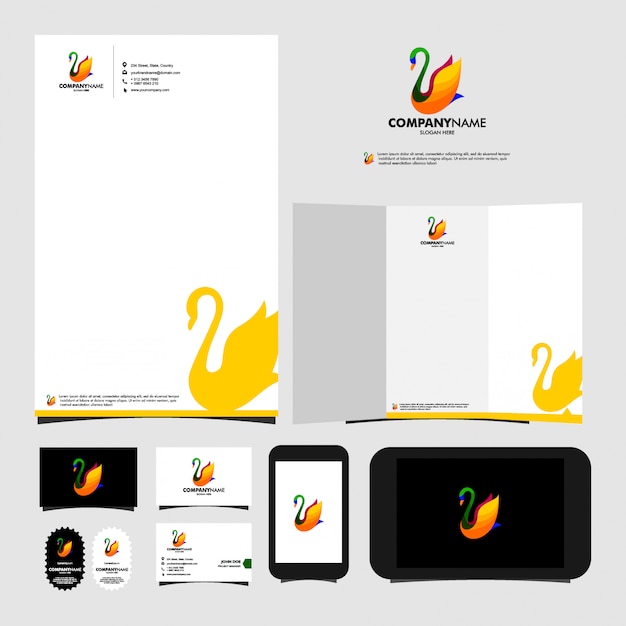 Vector swan logo template stationery