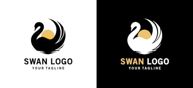 水の白鳥のロゴのベクトル シルエット デザイン