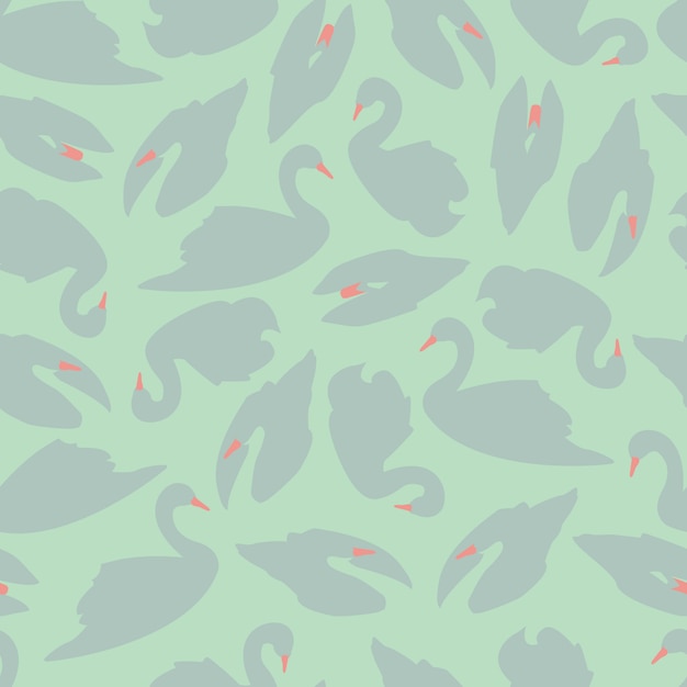 Vector swan seamless pattern on mint background