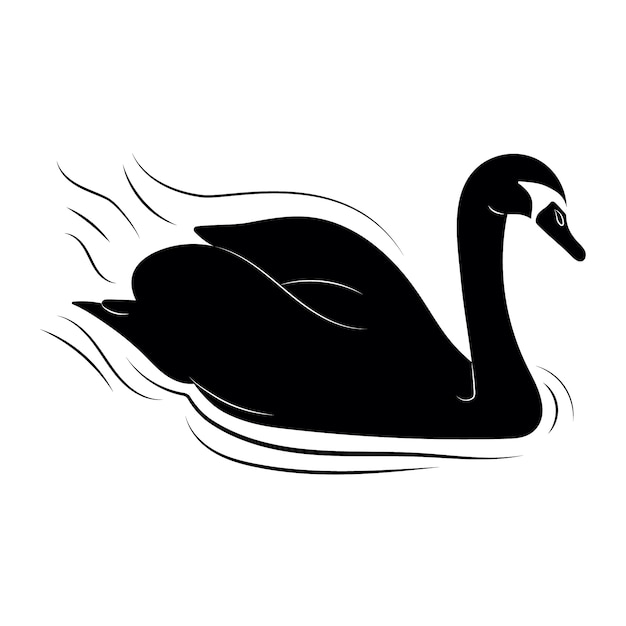 Swan sillhouette illustratie op meer met golven