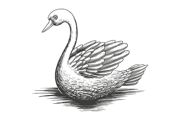 Swan on the water, vintage drawing vector Illustration