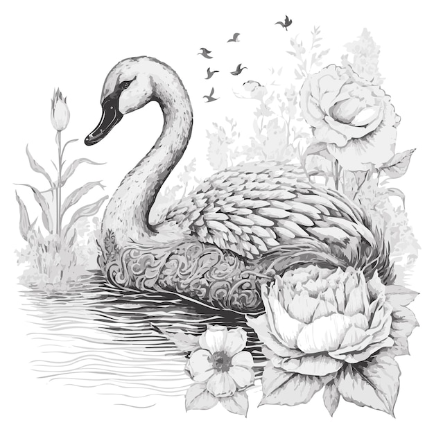 Vector swan watercolor painting