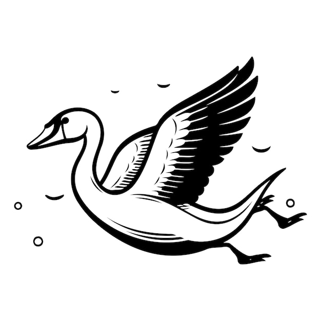 Vector swan with wings on the background of the sea vector illustration