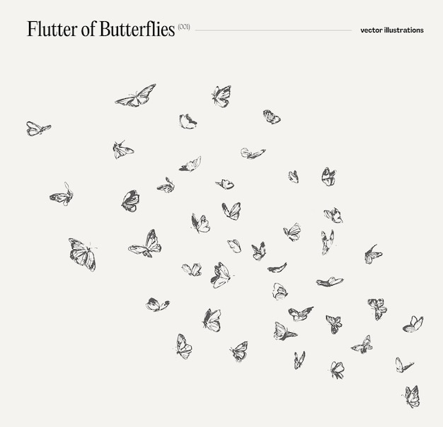 Swarm of butterflies hand drawn vector illustration realistic drawing sketch