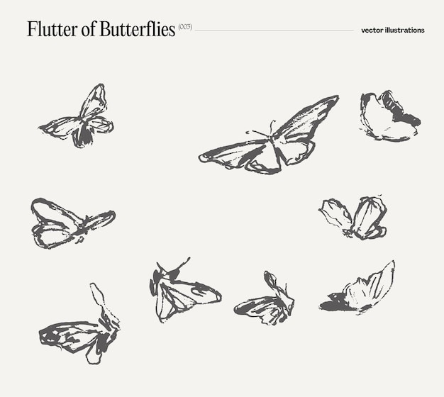 Vector swarm of butterflies hand drawn vector illustration realistic drawing sketch