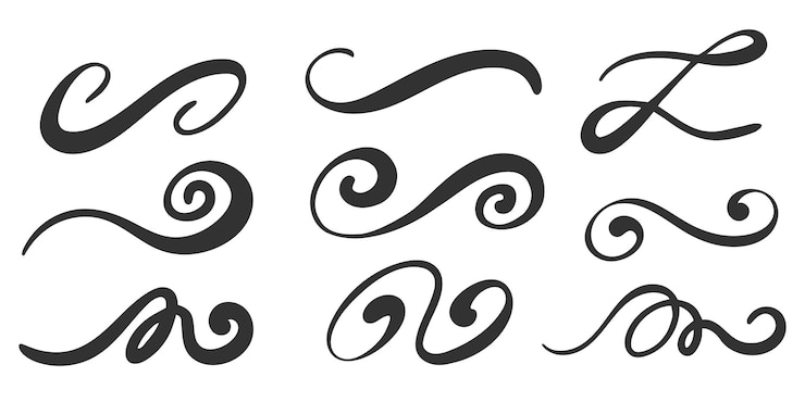 Vector swashes swoops en swishes kalligrafietekens onderstreept handgetekende lijnen vector symbolen set