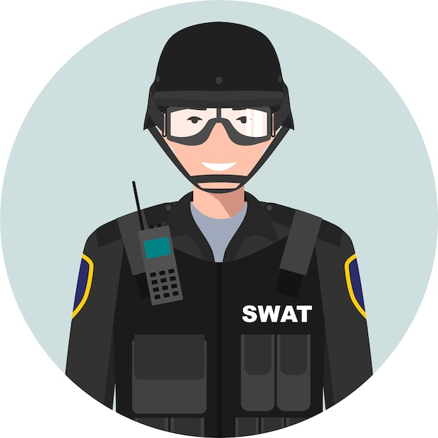 Vector swat-politieagent in traditioneel uniform karakter avatar icon in platte stijl