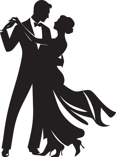 Vector swaying serenade dancing couple emblem design flowing flourish dance logo icon