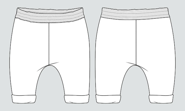 Спортивные штаны техническая мода плоский эскиз шаблон векторной иллюстрации для детей