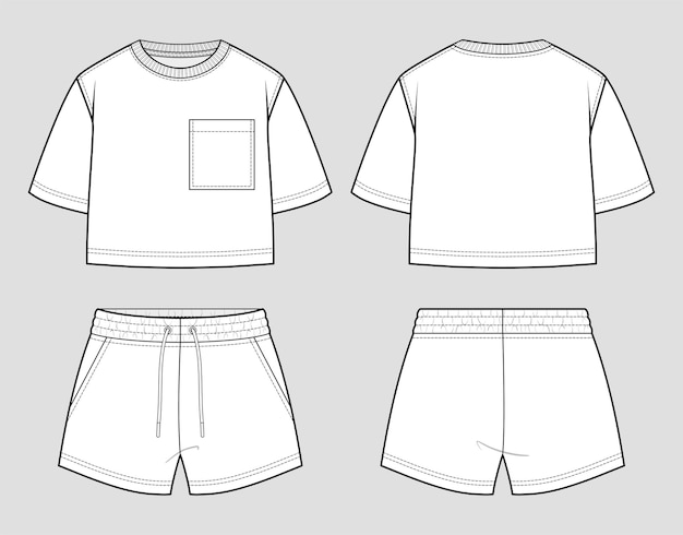 Vector sweat set. oversized t-shirt and shorts. sketch.