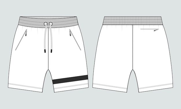 Sweat Shorts broek technische tekening mode platte schets vector illustratie sjabloon voor- en achterkant