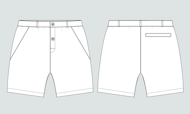 Sweat Shorts broek technische tekening mode platte schets vector illustratie sjabloon voor- en achterkant