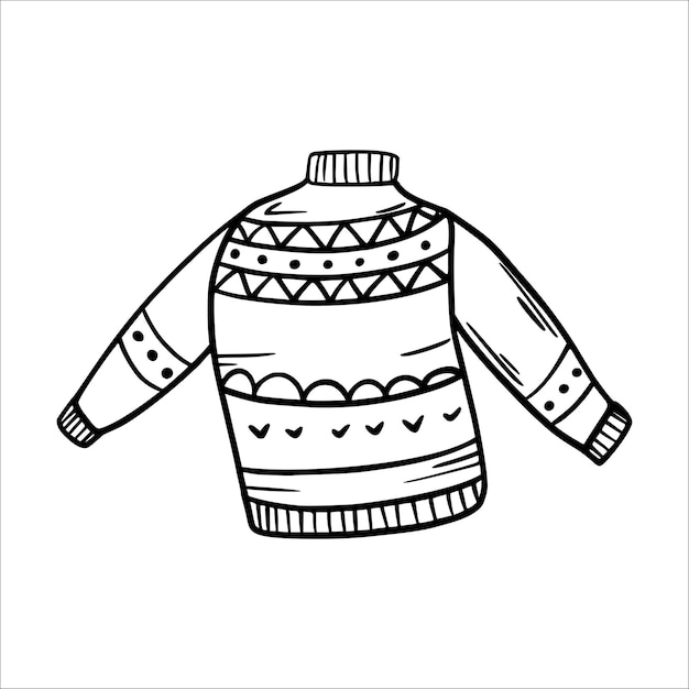 Maglione abiti invernali caldi illustrazione vettoriale in stile schizzo maglione lavorato a maglia