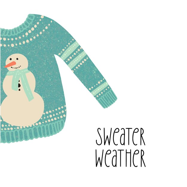 Sweater weather text with blue sweater illustration