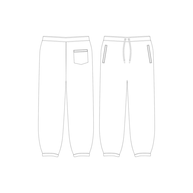 Sweatpants Flat Technische Tekening Vijf Pocket Joggers Mockup Template voor Fashion Design CAD