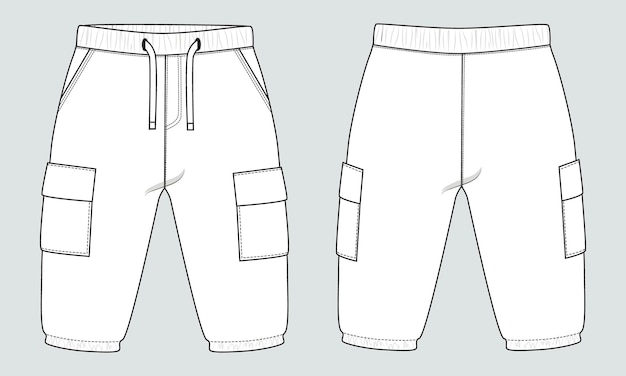 벡터 스웨트 팬츠 기술 도면 패션 플랫 스케치 벡터 일러스트 템플릿