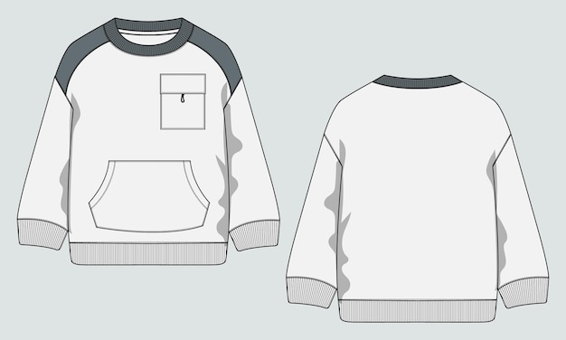 Sweatshirt met lange mouwen en zak technische mode platte schets vector illustratie sjabloon