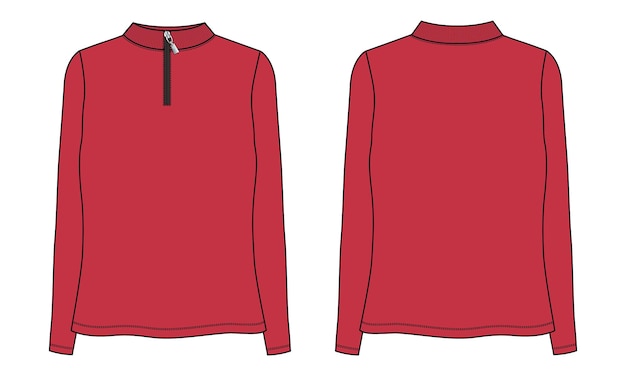 Sweatshirt met lange mouwen mode platte schets vectorillustratie Rode kleur sjabloon voor dames