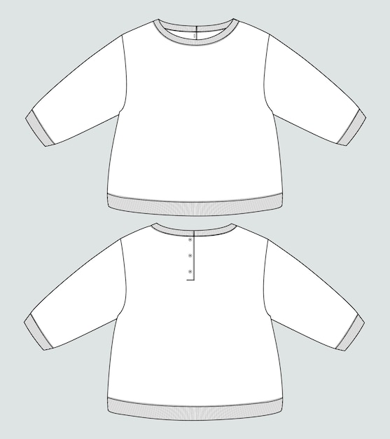 Sweatshirt met lange mouwen technische mode platte schets vector illustratie sjabloon voor kinderen