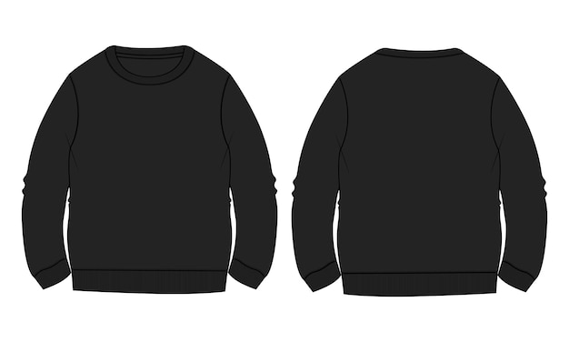 Sweatshirt met lange mouwen Technische mode platte schets vector illustratie zwarte kleur sjabloon