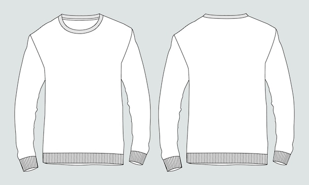 Sweatshirt mode platte schets vector illustratie sjabloon voor- en achterkant weergaven