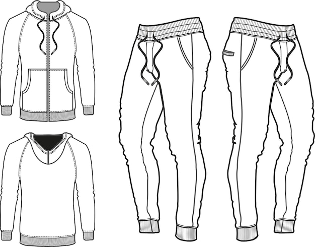 sweatshirt and sweatpants technical drawing
