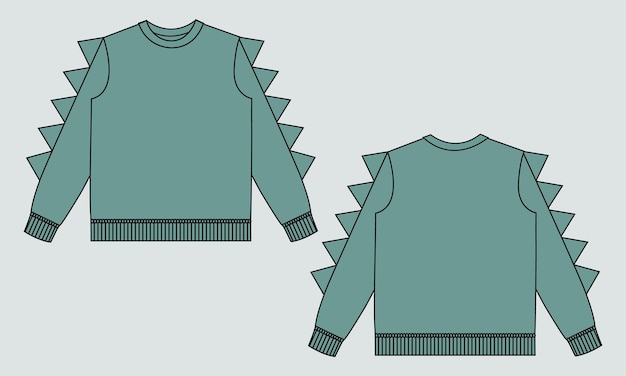 Sweatshirt technische mode platte schets vector illustratie groene kleur sjabloon voor baby jongens