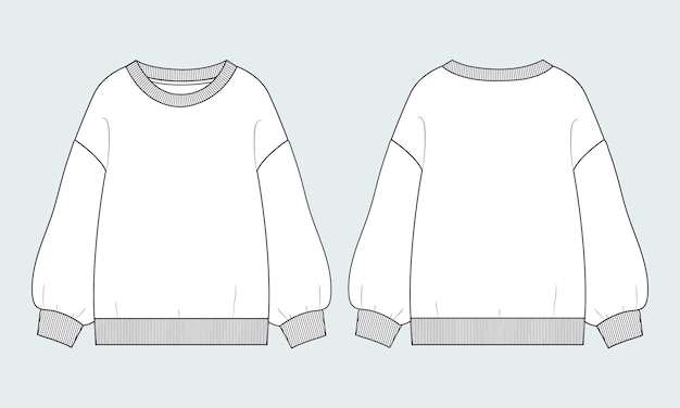 Vector sweatshirt technische mode platte schets vector illustratie sjabloon voor dames