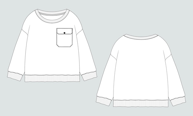 Sweatshirt technische tekening mode platte schets vector illustratie sjabloon voor vrouwen