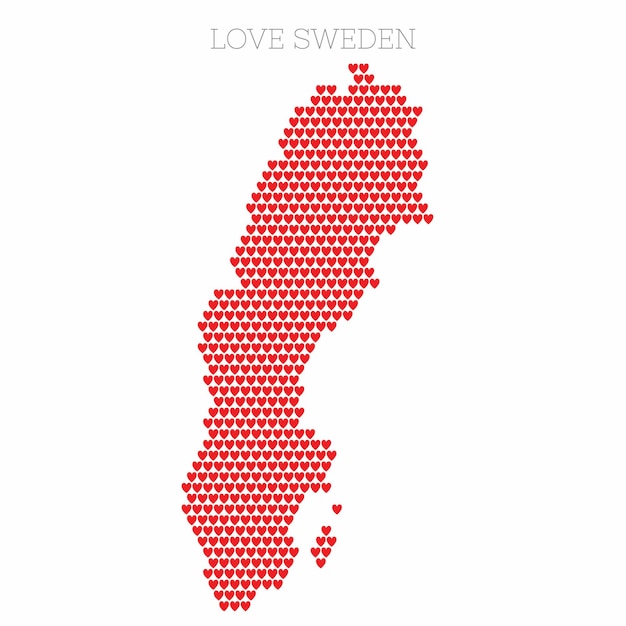 Карта страны Швеции, сделанная из любовного полутонового рисунка сердца