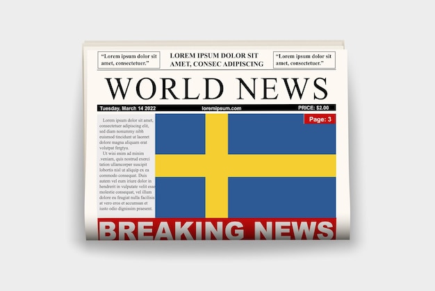 ニュースレター ニュース コンセプト ガゼット ページの見出しにスウェーデンの国の新聞フラグ速報ニュース