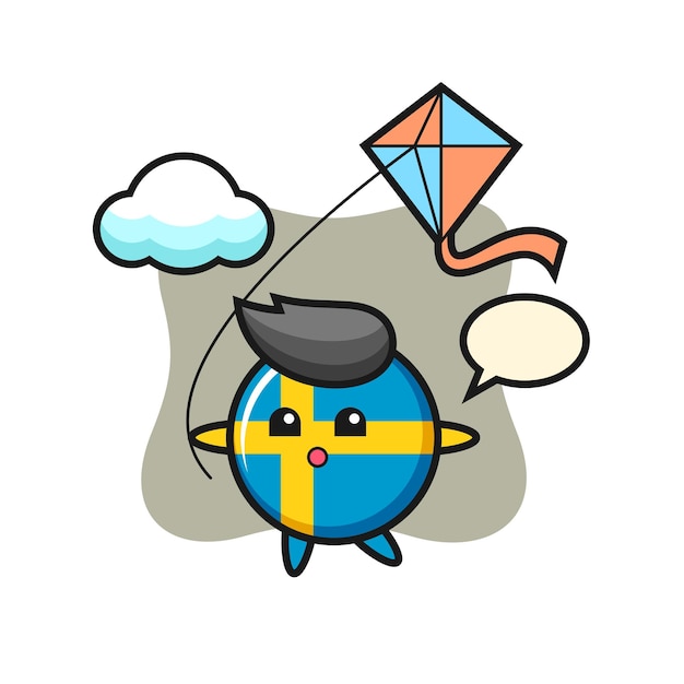 Sweden flag badge mascot illustration is playing kite