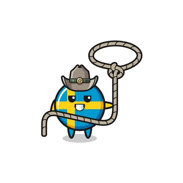 The sweden flag cowboy with lasso rope  cute design