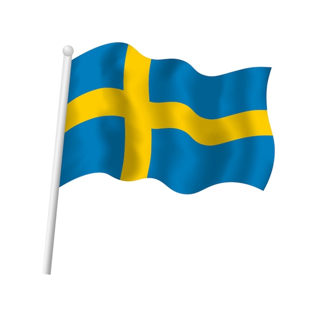 Sweden flag on flagpole waving in wind Vector isolated illustration of Swedish flag