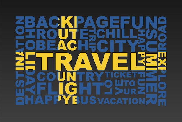 Sweden flag shape of travel keywords, travel concept, abroad vacation idea, simple flat design
